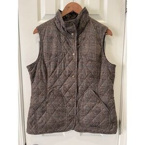 Eddie Bauer Sport Shop Women's Quilted Plaid Vest Size LT Snap Front Collared